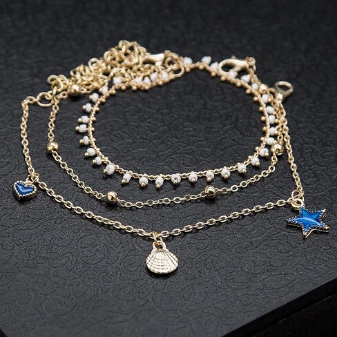 Ankle Bracelets for Women14k Gold/Sterling Silver cross Anklet Multi-Layered Rhinestone Fashion Delicate Beach Anklet Adjustable Anklet Ladies Birthday Jewelry Gift in Saudi Arabia