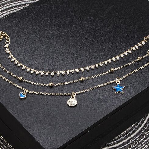 Ankle Bracelets for Women14k Gold/Sterling Silver cross Anklet Multi-Layered Rhinestone Fashion Delicate Beach Anklet Adjustable Anklet Ladies Birthday Jewelry Gift in Saudi Arabia