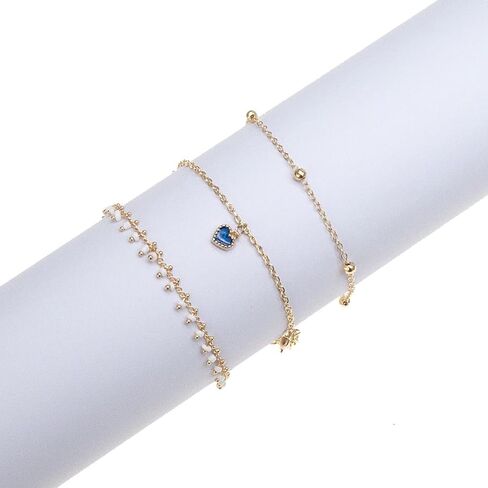 Ankle Bracelets for Women14k Gold/Sterling Silver cross Anklet Multi-Layered Rhinestone Fashion Delicate Beach Anklet Adjustable Anklet Ladies Birthday Jewelry Gift in Saudi Arabia