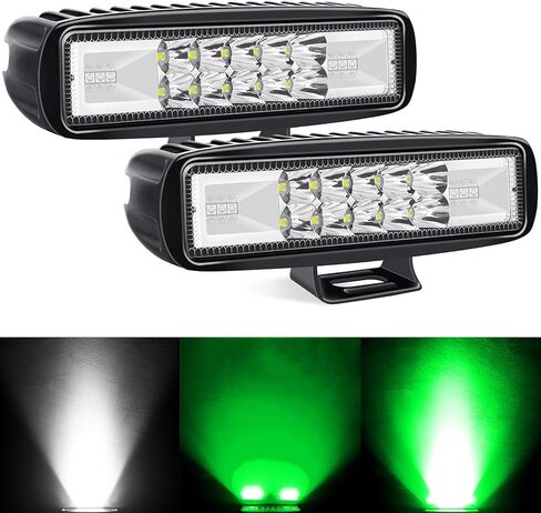 شريط إضاءة LED أبيض وأخضر مقاس 6 بوصات، ضوء قيادة كومبو شعاع ستروب، 12 فولت 24 فولت دراجة نارية بيك اب ATV شاحنة جرار العمل أضواء الضباب بقعة مساعدة (حزمة من 2) in Kuwait