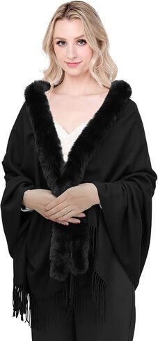 Faux Fur Shawl Wrap Stole for Women, Soft Cashmere Feel Scarf, Large Size, Solid Color (Beige) (khaki) in Saudi Arabia