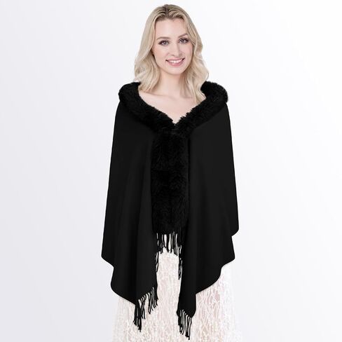 Faux Fur Shawl Wrap Stole for Women, Soft Cashmere Feel Scarf, Large Size, Solid Color (Beige) (khaki) in Saudi Arabia