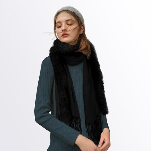Faux Fur Shawl Wrap Stole for Women, Soft Cashmere Feel Scarf, Large Size, Solid Color (Beige) (khaki) in Saudi Arabia