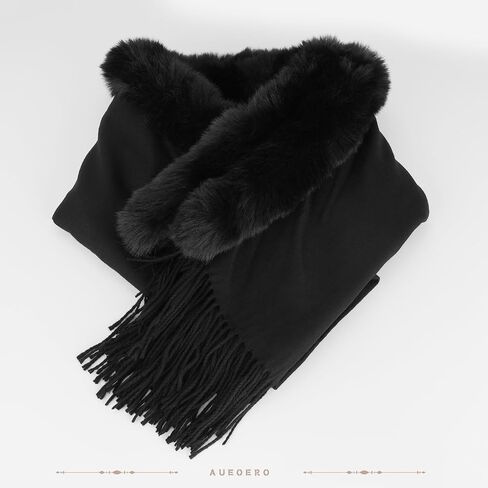 Faux Fur Shawl Wrap Stole for Women, Soft Cashmere Feel Scarf, Large Size, Solid Color (Beige) (khaki) in Saudi Arabia