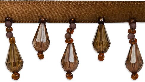 Joanne Beaded Teardrop Fringe Trim, Decorative Fringe for Fashion, Costume, or Home Decor, Washable Fringes, 5-Yard Cut, Light Brown in Saudi Arabia