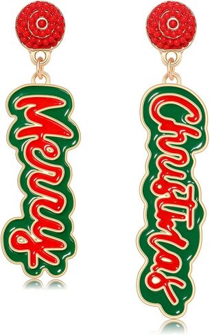 Beaded Christmas Earrings for Women MERRY BRIGHT MERRY CHRISTMAS Drop Dangle Earrings in Saudi Arabia