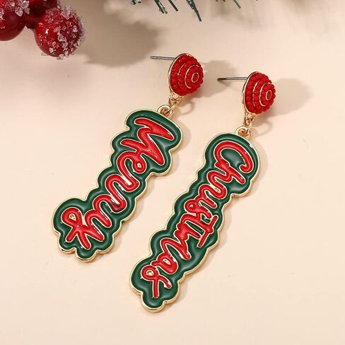 Beaded Christmas Earrings for Women MERRY BRIGHT MERRY CHRISTMAS Drop Dangle Earrings in Saudi Arabia