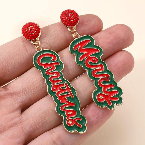 Beaded Christmas Earrings for Women MERRY BRIGHT MERRY CHRISTMAS Drop Dangle Earrings in Saudi Arabia