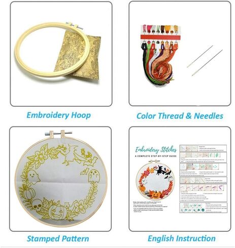 Nuberlic التطريز عدة عبر الابره مجموعات للمبتدئين الجمجمة مع نمط الزهور DIY مجموعة التطريز للبالغين تشمل التطريز النسيج التطريز المواضيع والإبر in Kuwait