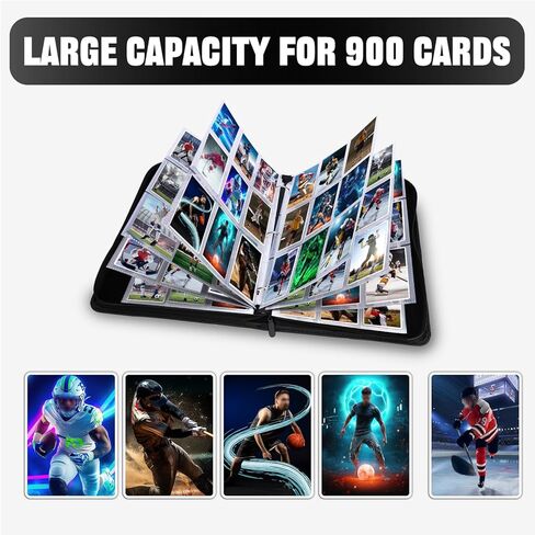 HESTECH Baseball Card Binder with Sleeves 900 Pockets 3 Ring Trading Playing Collection Card Holder Photo Albums Storage Large Organizer Big Case with 50 Pages Removable Sleeves for Sports Game Cards in Kuwait