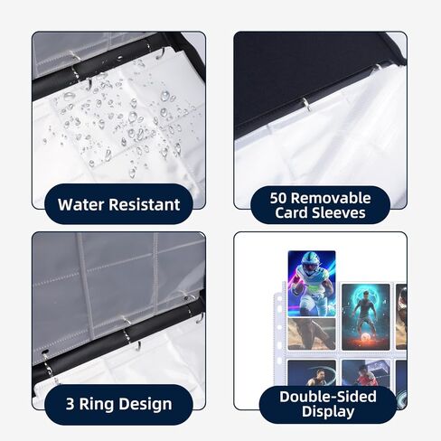 HESTECH Baseball Card Binder with Sleeves 900 Pockets 3 Ring Trading Playing Collection Card Holder Photo Albums Storage Large Organizer Big Case with 50 Pages Removable Sleeves for Sports Game Cards in Kuwait