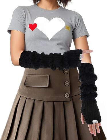 Arm Warmers for Long Sleeve Fingerless, Y2K Cool Girls Arm Covers, White Cute Harajuku Knitted Arm Sleeve in Saudi Arabia