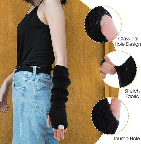 Arm Warmers for Long Sleeve Fingerless, Y2K Cool Girls Arm Covers, White Cute Harajuku Knitted Arm Sleeve in Saudi Arabia