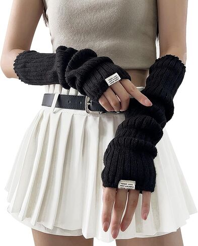 Arm Warmers for Long Sleeve Fingerless, Y2K Cool Girls Arm Covers, White Cute Harajuku Knitted Arm Sleeve in Saudi Arabia