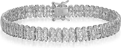 Amazon Essentials Diamond Accent Triple Row S-Link Tennis Bracelet, 7.25" (previously Amazon Collection) in Saudi Arabia