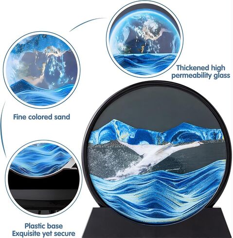 rysnwsu Moving Sand Art Picture w/Mirror, 3D Dynamic Sand Art Liquid Motion Sandscapes, Children's Large Desktop Art Toys, Home & Office Relaxing Desktop Decor (Blue-Waterfall, 7'') in Kuwait