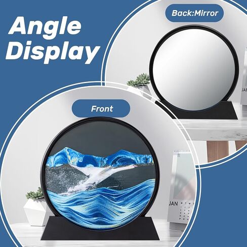 rysnwsu Moving Sand Art Picture w/Mirror, 3D Dynamic Sand Art Liquid Motion Sandscapes, Children's Large Desktop Art Toys, Home & Office Relaxing Desktop Decor (Blue-Waterfall, 7'') in Kuwait