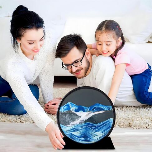 rysnwsu Moving Sand Art Picture w/Mirror, 3D Dynamic Sand Art Liquid Motion Sandscapes, Children's Large Desktop Art Toys, Home & Office Relaxing Desktop Decor (Blue-Waterfall, 7'') in Kuwait