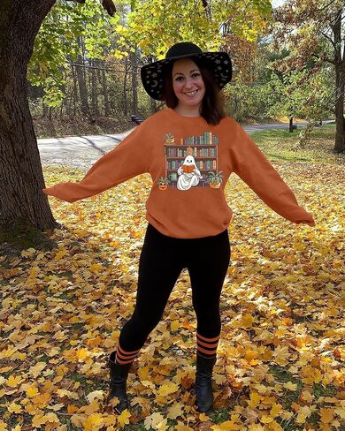 VILOVE Halloween Spooky Sweatshirt Women: Ghost Reading Books Shirt Cute Halloween Teacher Sweatshirt Reading Shirt in Saudi Arabia