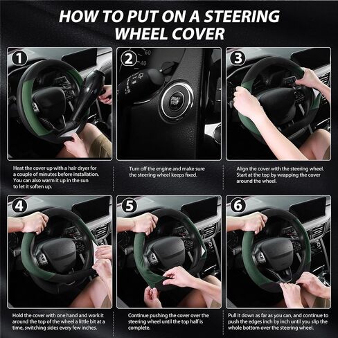 SEG Direct Suede D Shaped Steering Wheel Cover, Flat Bottom Car Wheel Cover 14 1/2-15 in. (37-39 cm), Non-Slip Automotive Interior Accessories, Breathable Pores, Black and Green in Saudi Arabia
