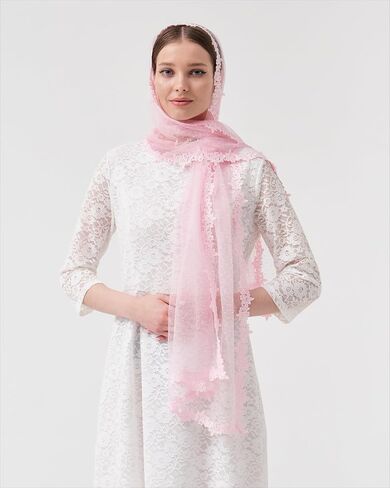 Leimandy مستطيلة مصلى الحجاب وشاح الحجاب الكاثوليكي للنساء كتلة مانتيا الحجاب طويل الدانتيل التفاف شال الحجاب مع النقاط V97 in Saudi Arabia