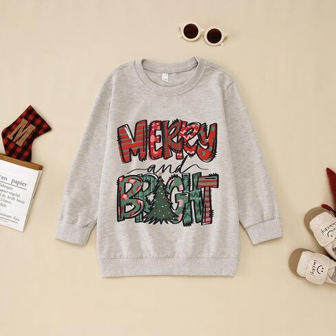 بلوزات عيد ميلاد سعيد ومشرق للأطفال صبي فتاة عيد الميلاد البلوز قميص طاقم الرقبة بلايز كم طويل ملابس الخريف in Kuwait