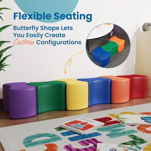 ECR4Kids SoftZone Butterfly Stools, Soft Foam Modular Seating Set for Toddlers (6-Pack) Earthtone in Saudi Arabia
