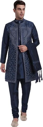 SKAVIJ Kurta Pajama for Men with Jacket and Scarf Indian Wedding Party Dress in Saudi Arabia