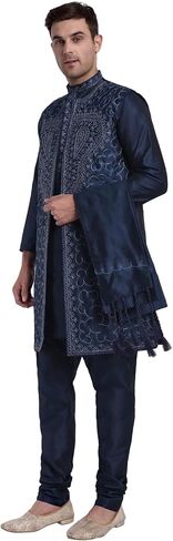 SKAVIJ Kurta Pajama for Men with Jacket and Scarf Indian Wedding Party Dress in Saudi Arabia