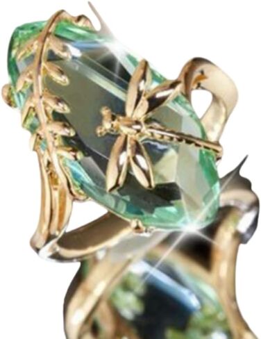 HUKQBUNX 925 sterling silver fashionable dragonfly skim water olive green ring green gemstone ring creative dragonfly ring party birthday gift ring size 7 in Kuwait