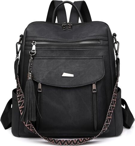 KOOIJNKO Backpack Purse for Women, Fashion Designer Daypack with Shoulder Strap Tassels for Work College Travel, Black in Saudi Arabia