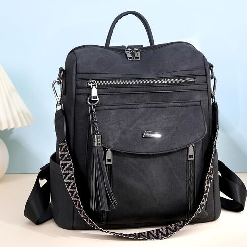 KOOIJNKO Backpack Purse for Women, Fashion Designer Daypack with Shoulder Strap Tassels for Work College Travel, Black in Saudi Arabia