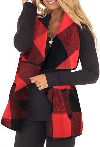 RITERA Vest For Women Plus Size Sweaters Oversized Plaid Cardigan Fall Outfits Checkered Jacket Casual Tops Shirts in Kuwait