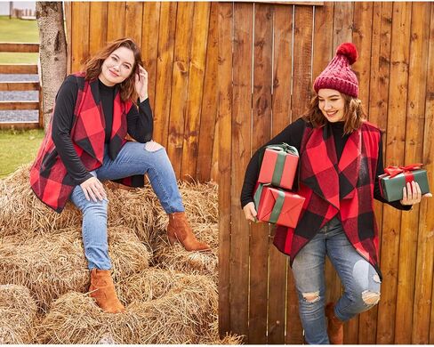 RITERA Vest For Women Plus Size Sweaters Oversized Plaid Cardigan Fall Outfits Checkered Jacket Casual Tops Shirts in Kuwait