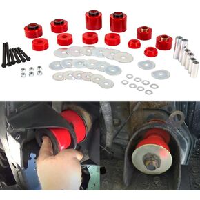 Upgraded Red Body Mount Bushing Set Kit Compatible with 1980-1998 Ford F150 F250 F350 2WD 4WD, Heavy Duty Polyurethane Body Cab Mounts Steel Sleeves and Hardware Replacement Kit 58PCS