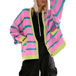 سترة Sidefeel النسائية لخريف 2024، معطف مفتوح من الأمام، مقاس كبير، مخطط، ملابس خارجية مكتنزة مع جيوب in Kuwait