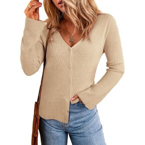 Sidefeel Womens 2024 Fall Cardigan Sweaters V Neck Button Long Sleeve Knit Winter Clothes Cardigans