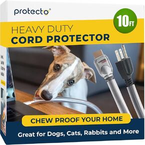 PROTECTO Heavy Duty Cord Protectors from Pets No Chew Solution - 10ft Easy-to-Use Dog & Cat Cord Protector | Clear & Odorless Critter Cord Covers for Pets | Power, Audio & Video Wire Protector Tubing