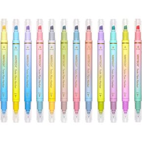 WRITECH Dual Tip Highlighter Markers: Aesthetic Fine & Chisel Tip Assorted Pastel Colors Marker Multicolor Pens Pack for Bible Highlighting Journaling Drawing 12ct