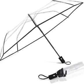 Clear Canopy, Automatic Open Close Folding Transparent Travel Umbrellas for Rain, Wedding Clear Umbrella for Women Men
