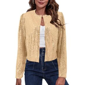 TYNORA Women’s Sequin Jackets Long Sleeve Open Front Coat Glitter Short Blazer Casual Coat Party Club