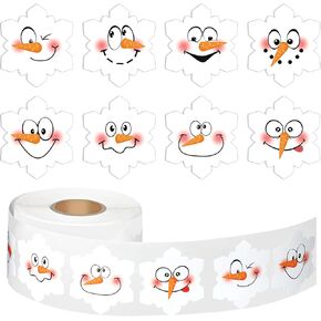 600 Pieces Christmas Snowflake Snowman Stickers Winter Snowman Face Stickers Roll 1.5 Inch Holiday Seal Card Labels Classroom Teacher Reward Stickers for Kids Xmas Winter Birthday Party Favor