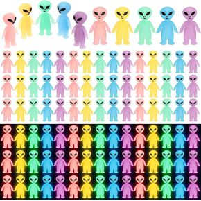 25 Colorful Mini Alien Figures Glow in The Dark Small Little Tiny Aliens Figurine for Space Party Favors Prank Rubber Easter Toys Bulk Gifts for Easter Goodie Bag Filler Piñata Stuffers