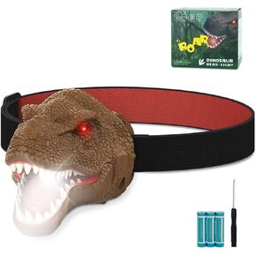 ELLA MAMA Upgraded Rechargeable Dinosaur Headlamp for Kids, Led Flashlight for Boys or Girls Outdoor Camping Gear, Roar & Silent Mode- Ideal Gift for Birthday, Halloween, Christmas