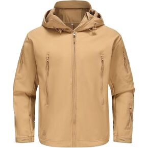 Men's Soft Shell Water-resistant Winter Jacket Fleece Lined 6 Pockets Hooded Tactical Jacket