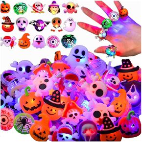 Halloween Light Up Rings 50Pcs Halloween Party Favors Light Up Toys luminous Flash Finger LED Rings Blinking Jelly Rubber Rings for Kids Adults