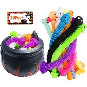 5.5" Halloween Cauldron with 20 Pcs Stretchy Strings Stress Relief and Anti-Anxiety Toys Assortment for Kids Boys Girls Halloween Party Favors,Halloween Decorations