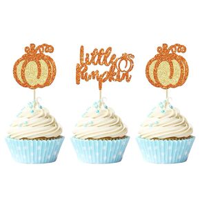 Gyufise 24Pcs Pumpkin Oh Baby Cupcake Toppers Orange Glitter Fall Theme Cupcake Picks Pumpkin Themed Baby Shower Birthday Thanksgiving Halloween Party Cake Decorations Supplies