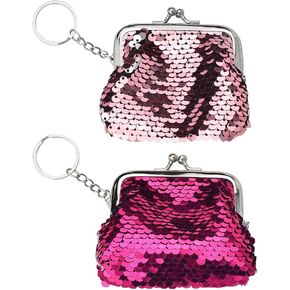 Kilener Sequin Coin Purse Mini Wallet Keychain Glitter Purses for Women Girls Small Sequins Handbag Reversible Sequin Purse Magic Flip Wallet Pouch for Women Cute Coin Purse Keychain 2Pcs