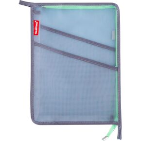 Clear Mesh Zipper Pouch, A4 3Layers Large Opening Pocket File Bag with Pen Holder, Expanding Organizer Document Storage for School/Office/Home (Yellow,1pcs)